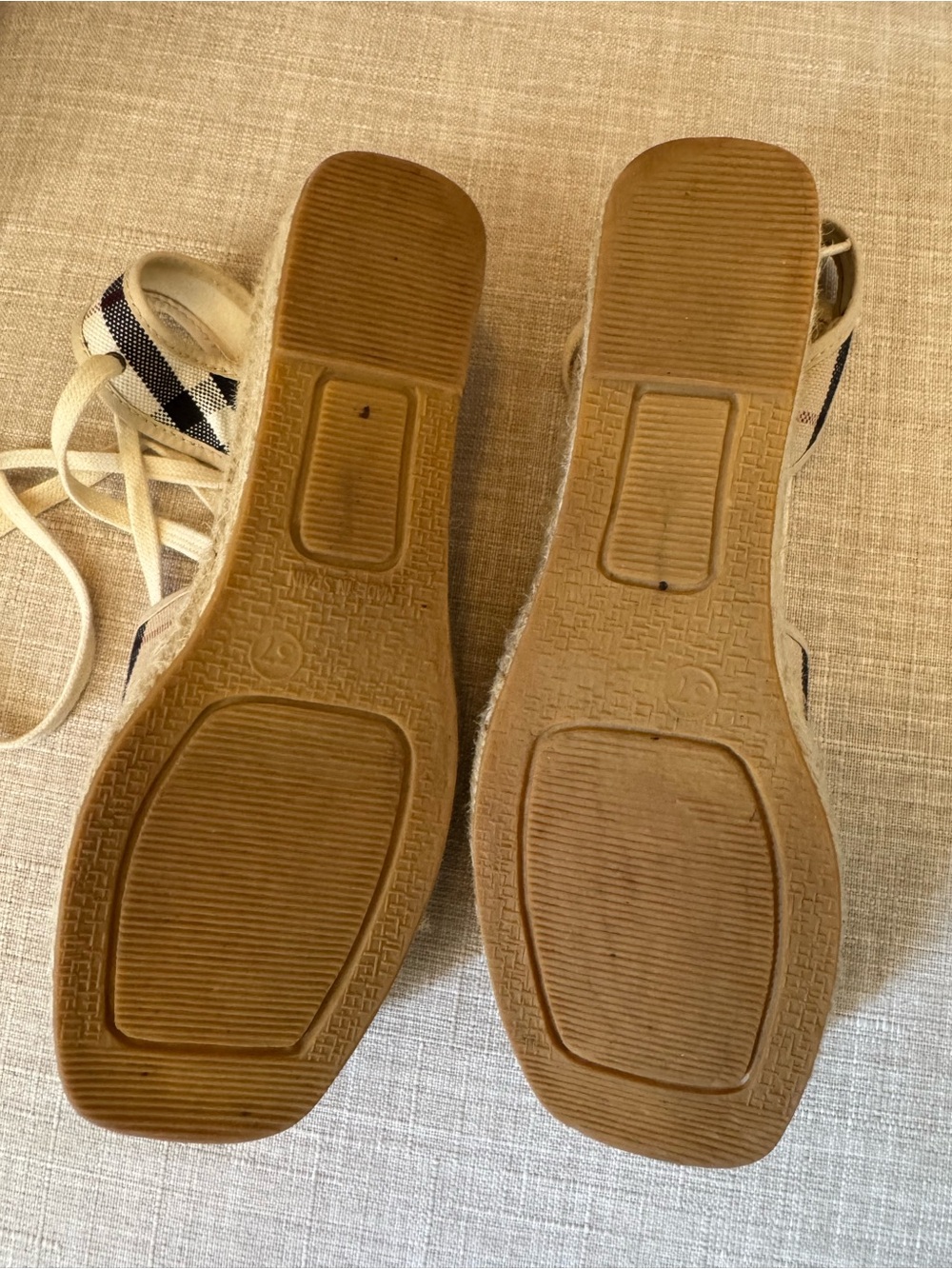 Burberry Nova Check Plaid Espadrille Lace-Up Wedges in Beige - Picture 3 of 4